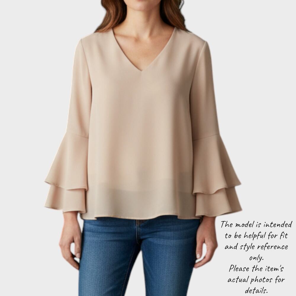 Alfani Womens 2 Pink V Neck Blouse Bell Sleeves Polyester